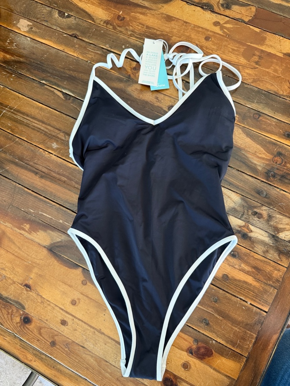 Shore black One-Piece Swimsuit with White Trim